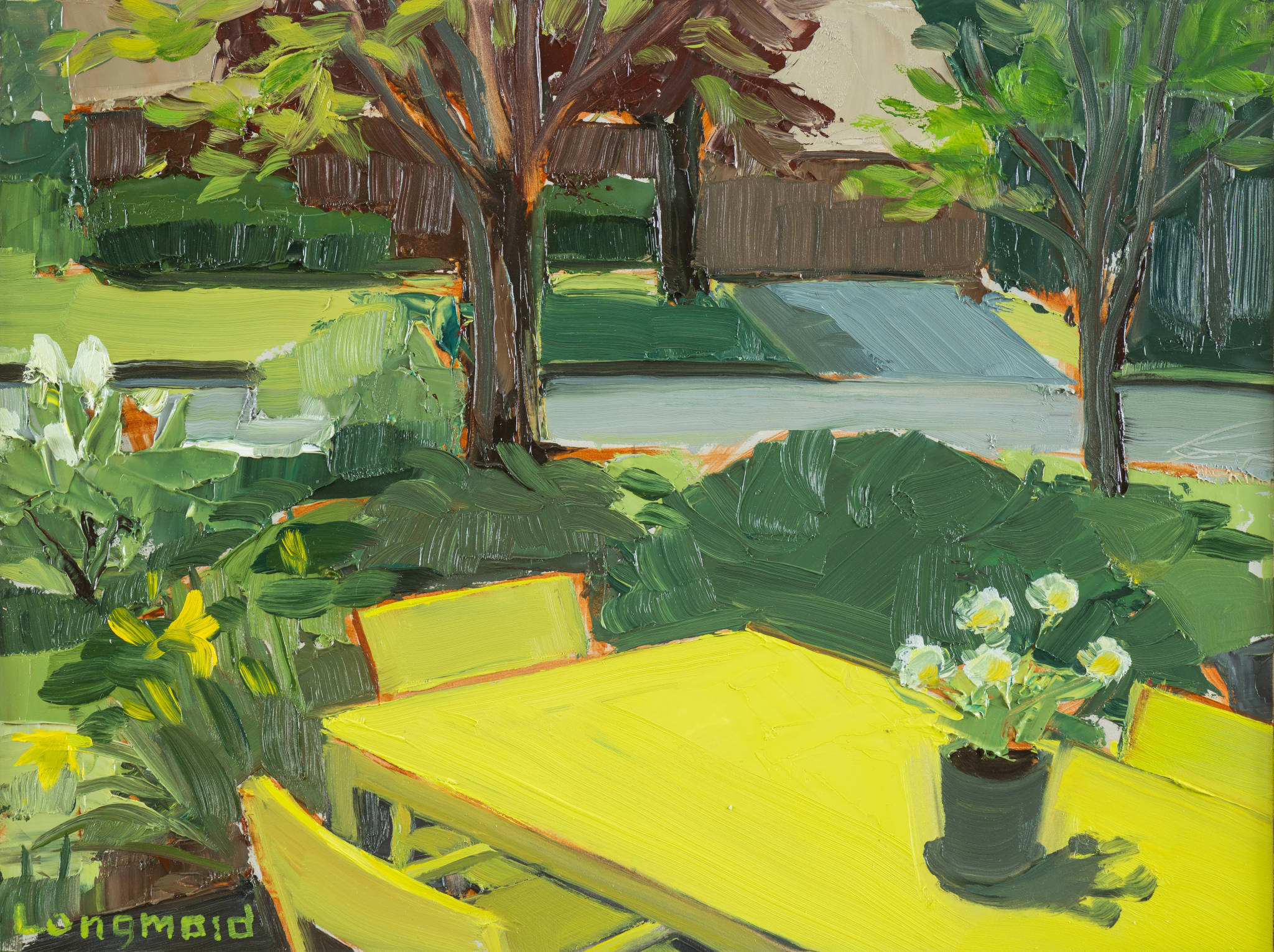 Painting of table in a yard