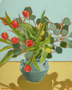 Red Tulips, 20 H x 16 W x 1.5 D, oil on cradled wood panel
